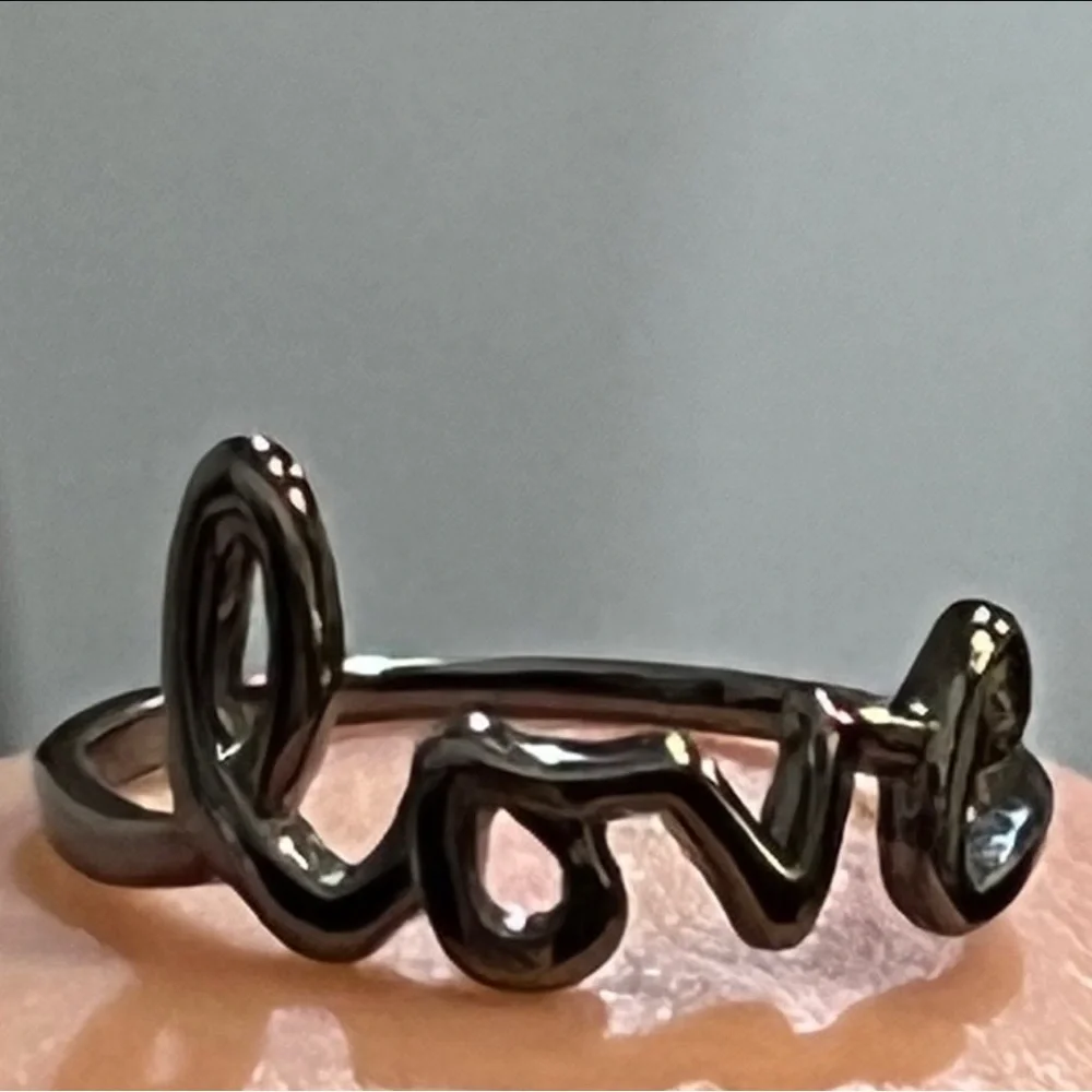Black silver LOVE ring
